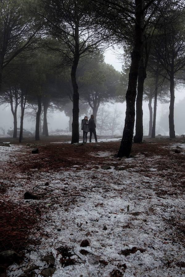 Varias personas aprovecharon la apertura de las carreteras de acceso a la cumbre de Gran Canaria –ahora, de nuevo, cerradas– para disfrutar de la nieve caída.. 