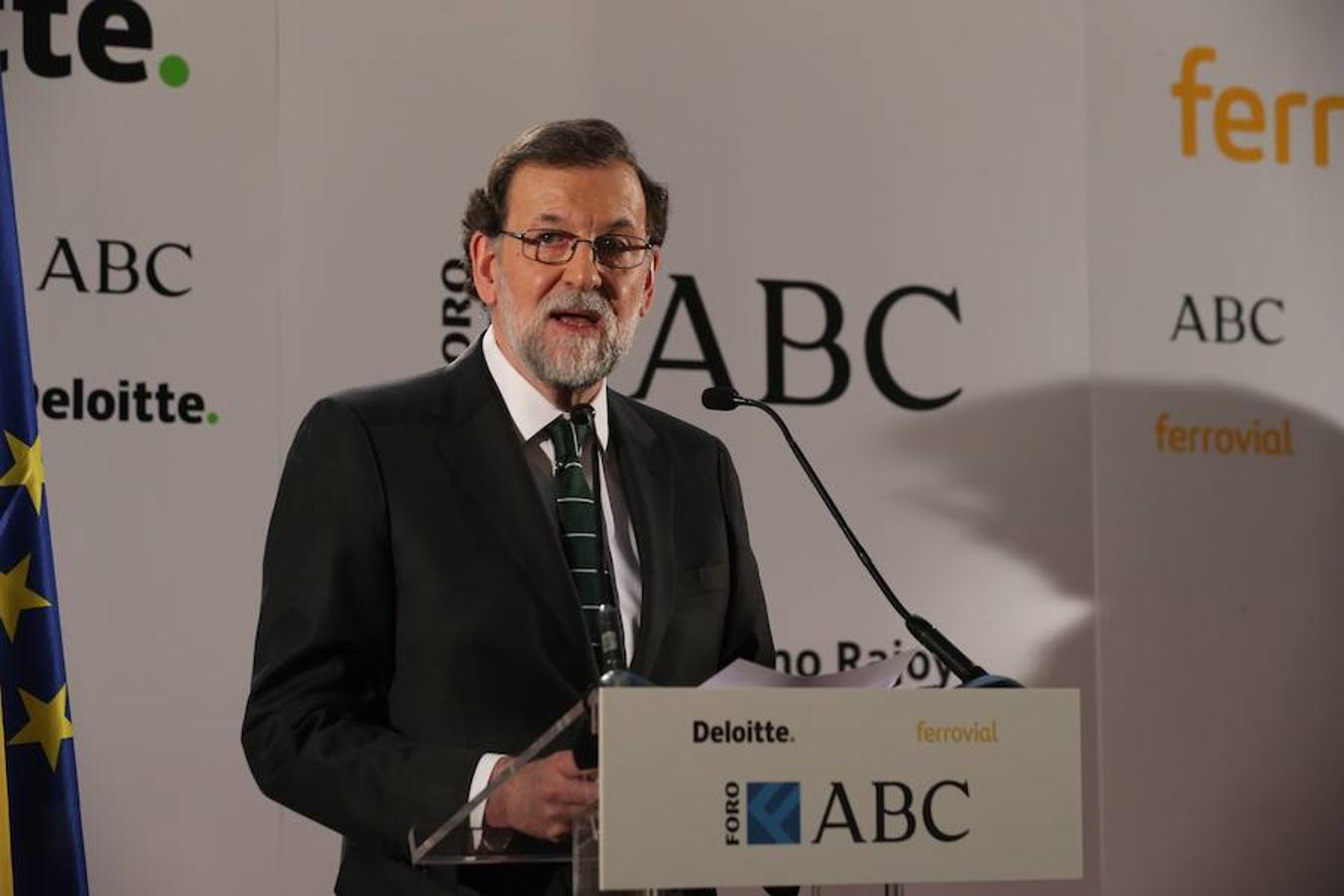 El presidente del Gobierno, Mariano Rajoy, durante su discurso en el Foro ABC-Deloitte, celebrado este jueves en el Casino de Madrid.. 