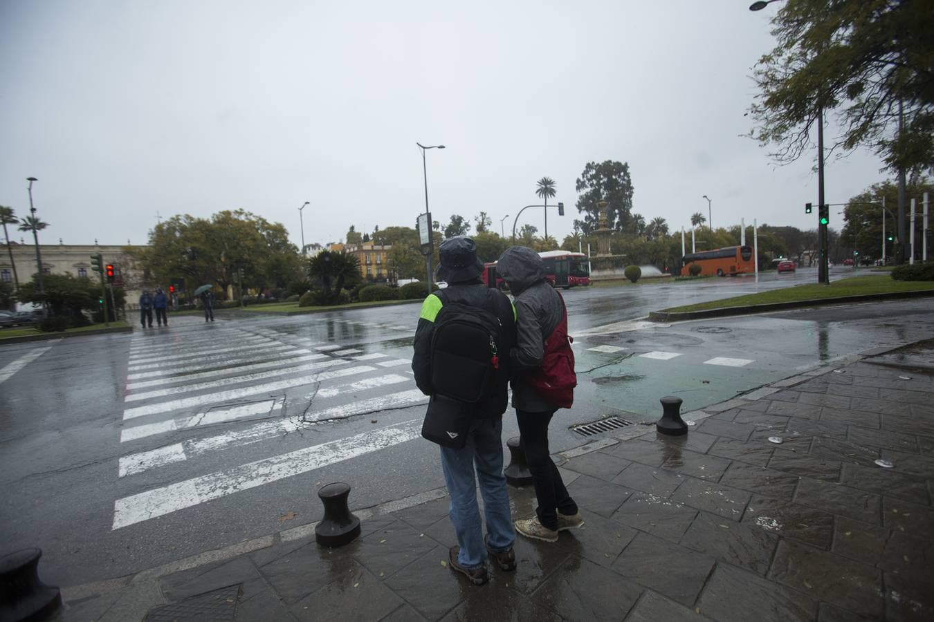 Día de fiesta en Sevilla con lluvia, fuertes vientos y parques cerrados