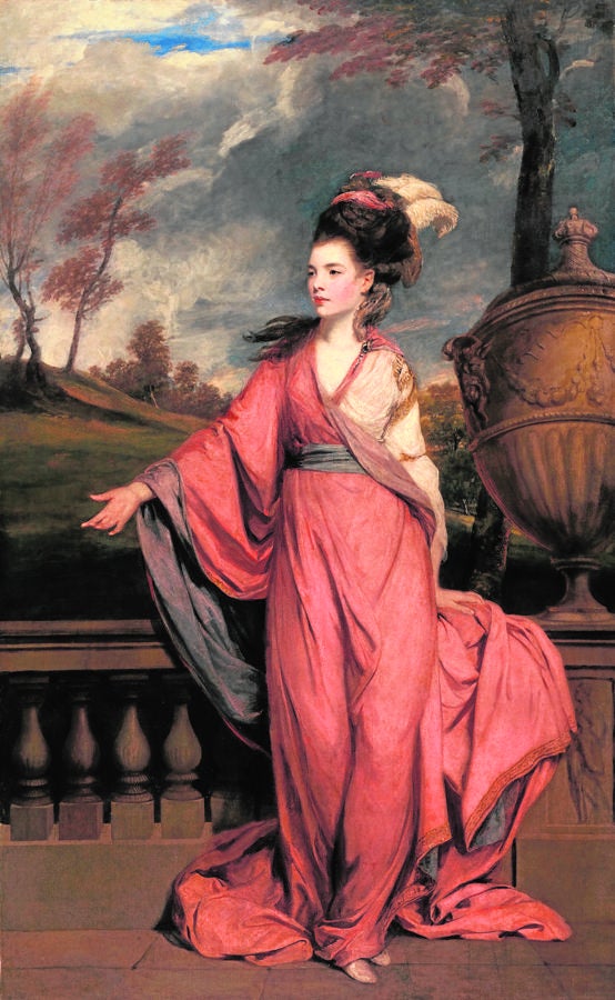 Jane Fleming. Jane Fleming, condesa de Harrington, fue pintada por Sir Joshua Reynolds en este maravilloso retrato, propiedad de la Huntington Library de San Marino. El artista también retrataría a su hermana, Seymour Dorothy. Eran dos ricas y hermosas jóvenes. Se rumoreaba que ésta última, Lady Worsley, tuvo 27 amantes. Reynolds fue, junto con Gainsborough, el impulsor de este tipo de retratos en la Inglaterra del siglo XVIII