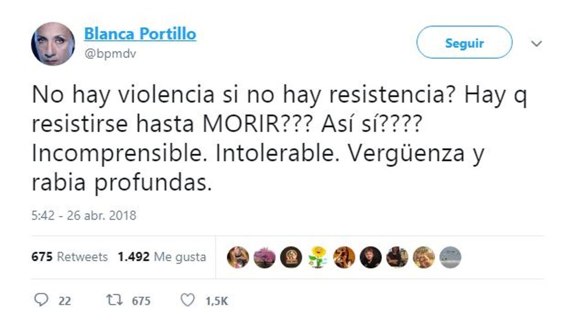 Blanca Portillo. La actriz y directora española no entiende la resolución del juicio de este caso