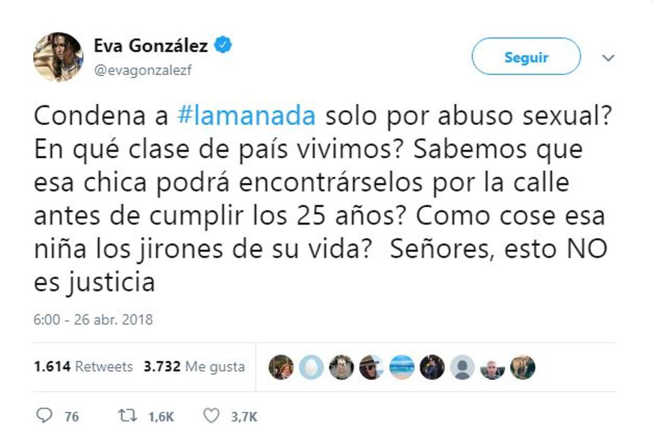Eva González. La modelo y presentadora de televisión no entiende cómo se ha condenado solo por abuso y no por violación.