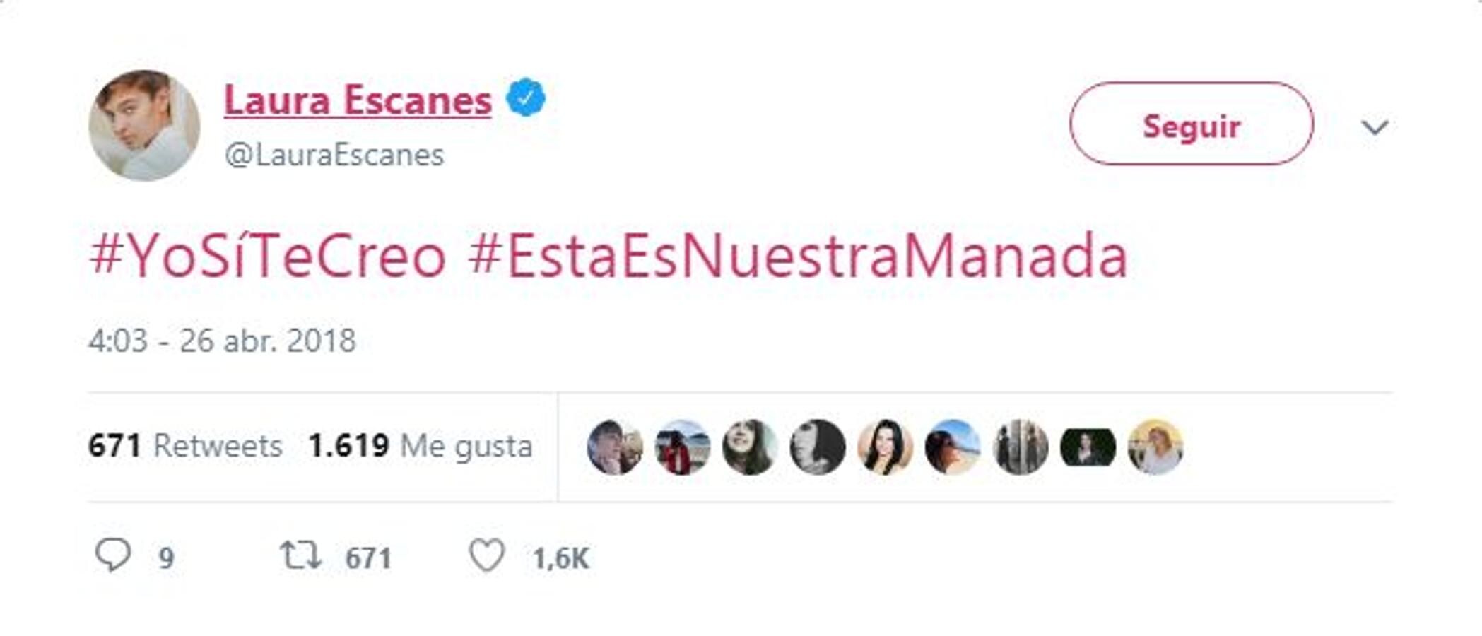 Laura Escanes. La mujer de Risto Mejide publica un tuit con dos hashtags muy breves que muestran su apoyo a la víctima