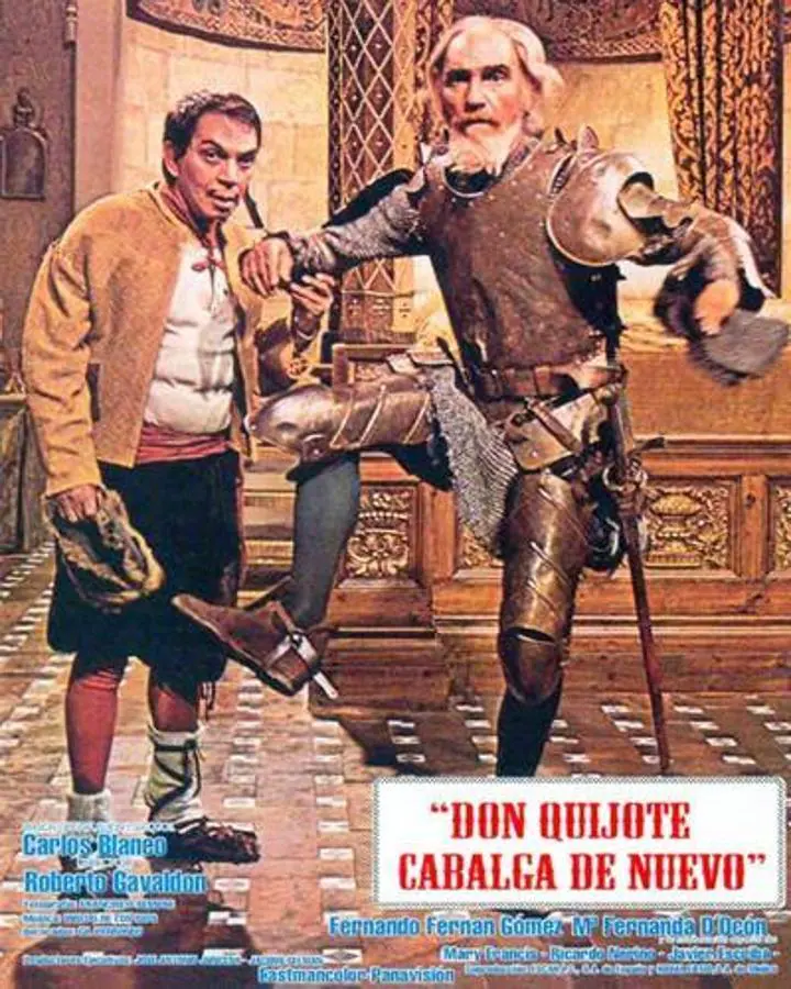Fernando Fernán Gómez (Don Quijote) y Cantinflas (Sancho Panza) en «Don Quijote cabalga de nuevo», de 1972. 