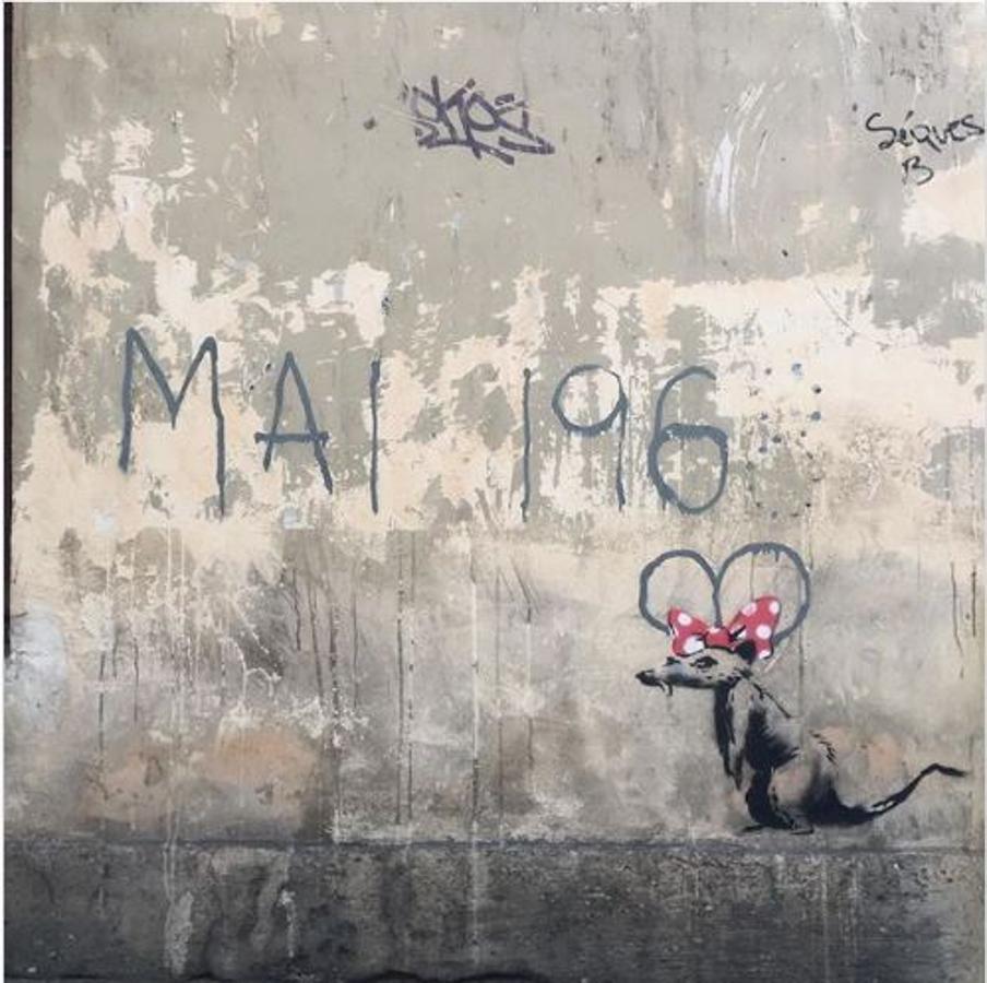 Las ratas son una parte indispensable del imaginario de Banksy. Aquí, aparece como parte de Mayo de 1968.. 