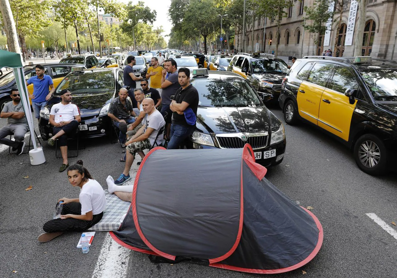Taxistas, acampados en Barcelona. 