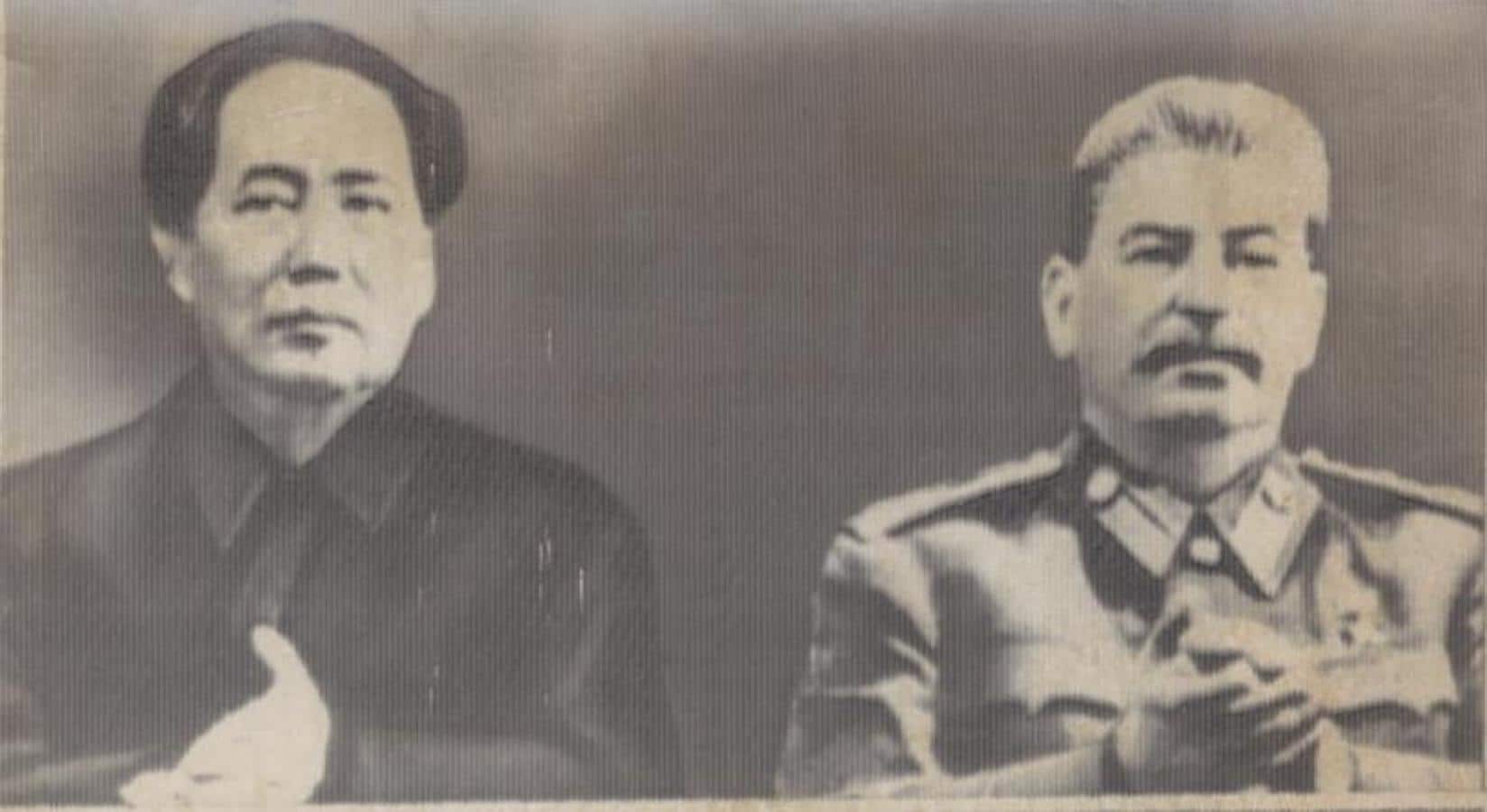 Dos líderes comunistas emblemáticos: Mao Tse-Tung junto con Joseph Stalin el día del cumpleaños de este último. 
