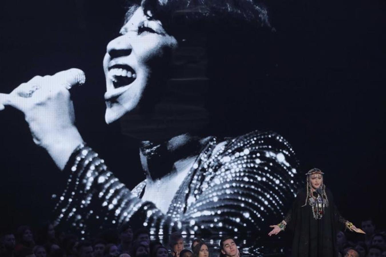 Madonna durante el polémico tributo que realizó a Aretha Franklin