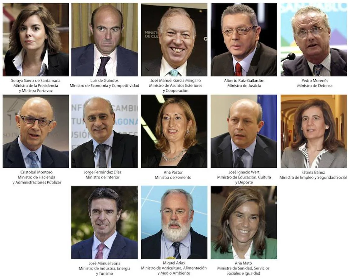En 2011, Rajoy ganó las elecciones y formó su primer Gobierno, en el que trabajaron 13 ministros. 