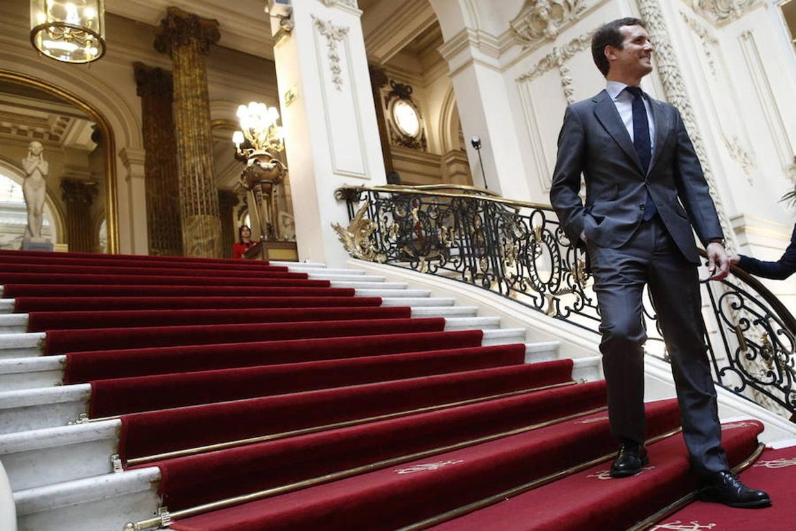 El presidente del PP, Pablo Casado, en el Foro ABC-Deloitte.. 