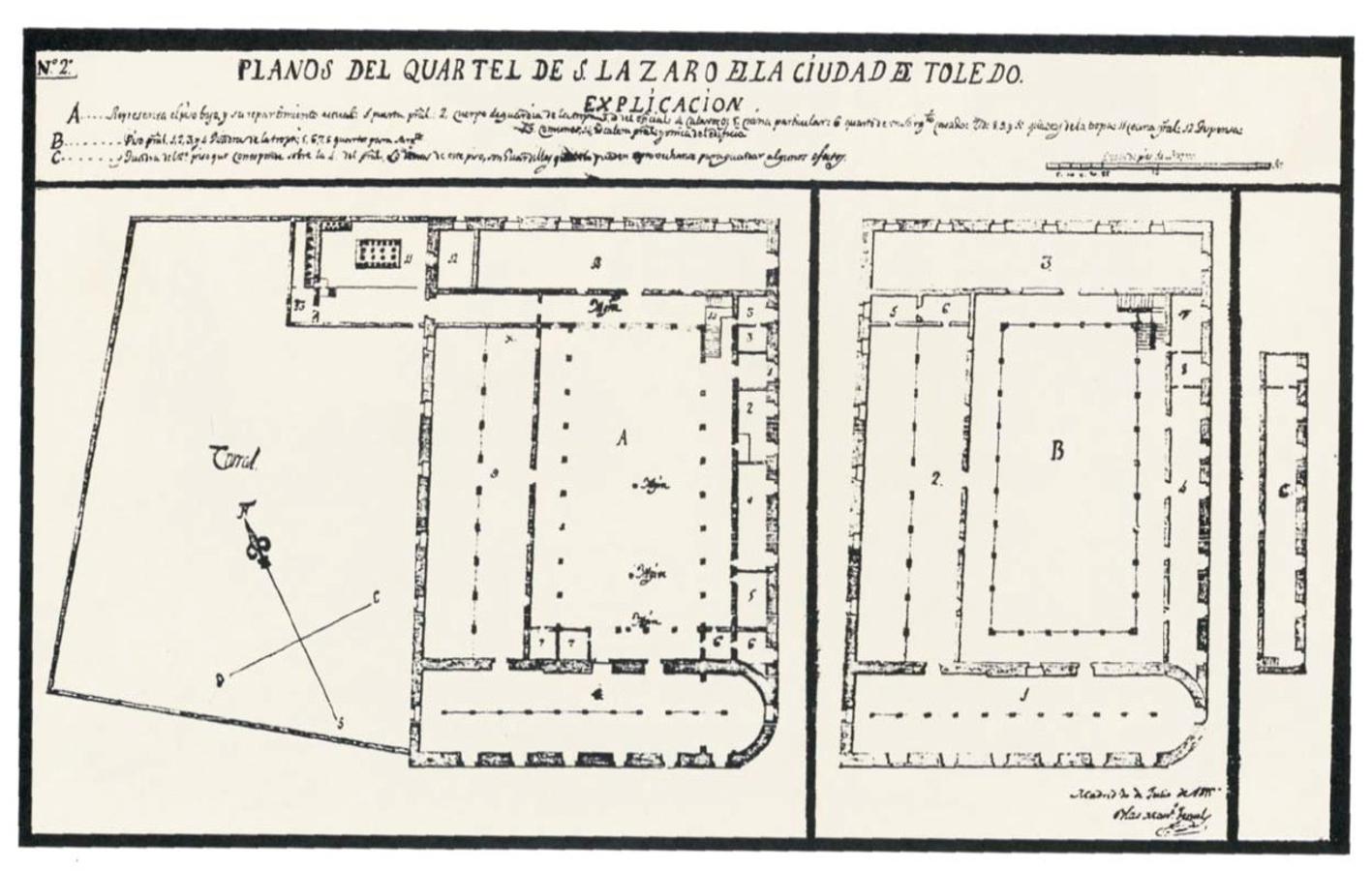 El Cuartel de San Lázaro en 1815 con las dos plantas del antiguo hospital. 