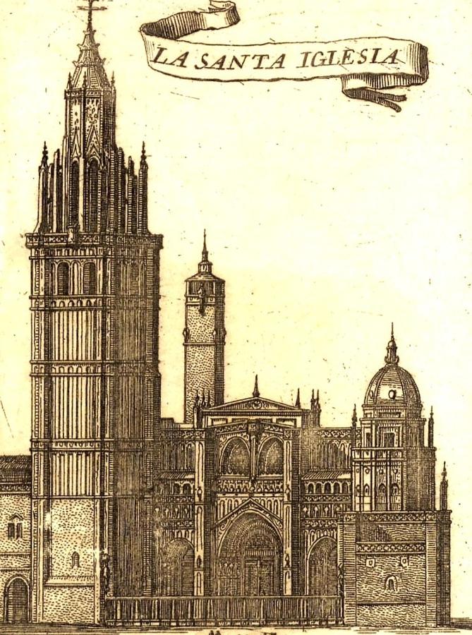 Johann Friedrich Leonart. Grabado de la catedral de Toledo incluido en el mapa del arzobispado titulado Toletum Hispanici Orbis Urbs Augusta (1681). IGN, Cartoteca, C-12-D-32. 