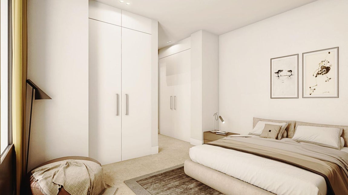 Universidad: 1.250.218 €. La vivienda tiene dos dormitorios, el principal está abierto en suite y tiene cuarto de baño y vestidor. El segundo dormitorio es doble también tiene grandes dimensiones, armario empotrado y cuarto de baño privado