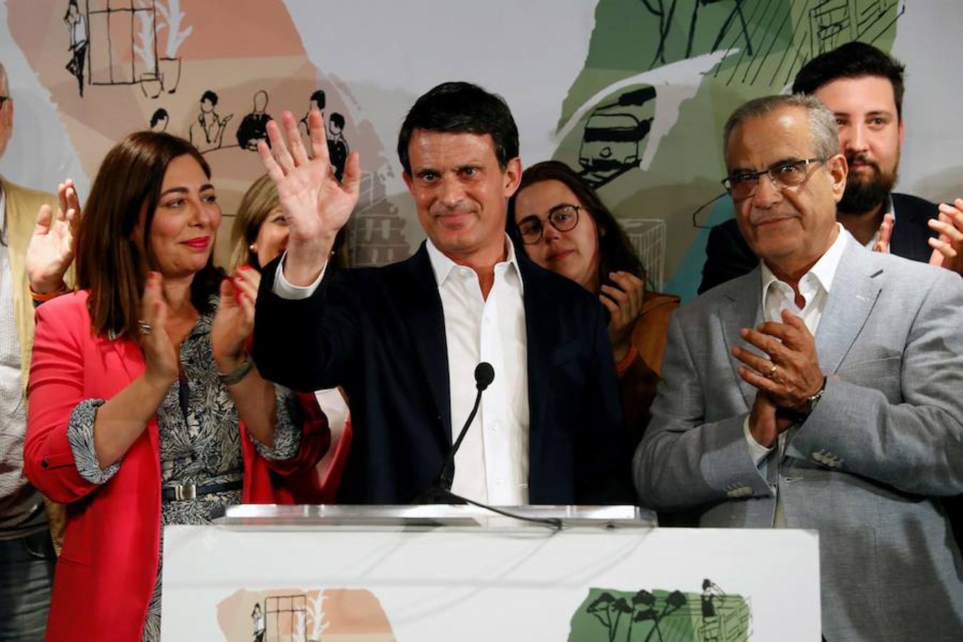 El ex primer ministro francés y candidato a la alcaldía de Barcelona, Manuel Valls, en su sede electoral tras conocer los resultados de las elecciones municipales del 26M. 