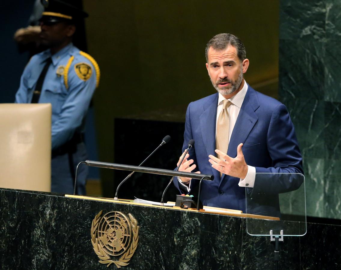 El Rey intervino ante la Asamblea General de las Naciones Unidas en septiembre de 2014 con un discurso que defendía la candidatura de España al Consejo de Seguridad. 