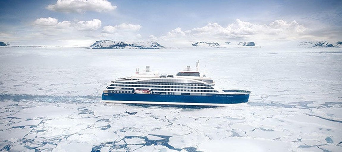 Commandant Charcot. El barco cuenta con 135 camarotes que incluyen 31 suites, un restaurante panorámico, un restaurante grill, una piscina cubierta, otra al al aire libre y una zona de spa