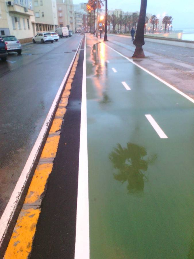 FOTOS: El carril bici de Cádiz, lleno de charcos