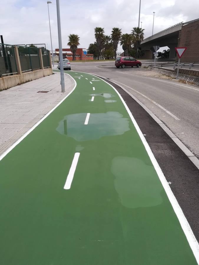 FOTOS: El carril bici de Cádiz, lleno de charcos