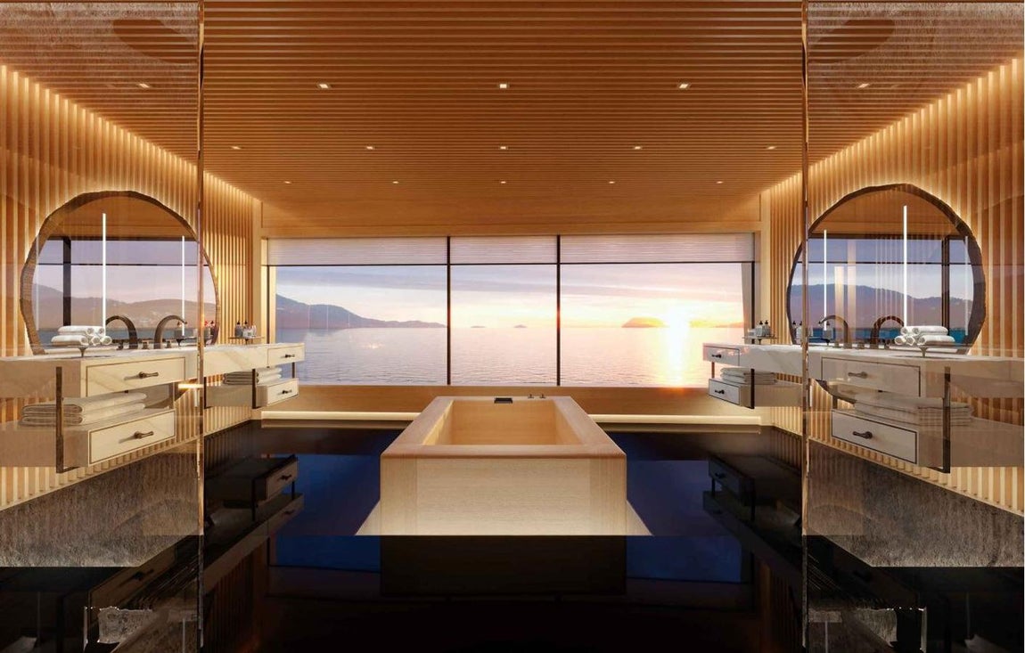 Aqua. El apartamento principal está dotado de varias estancias interconectadas. La suite comunica con un enorme cuarto de baño de lujo, espacioso y con piezas exclusivas de diseño