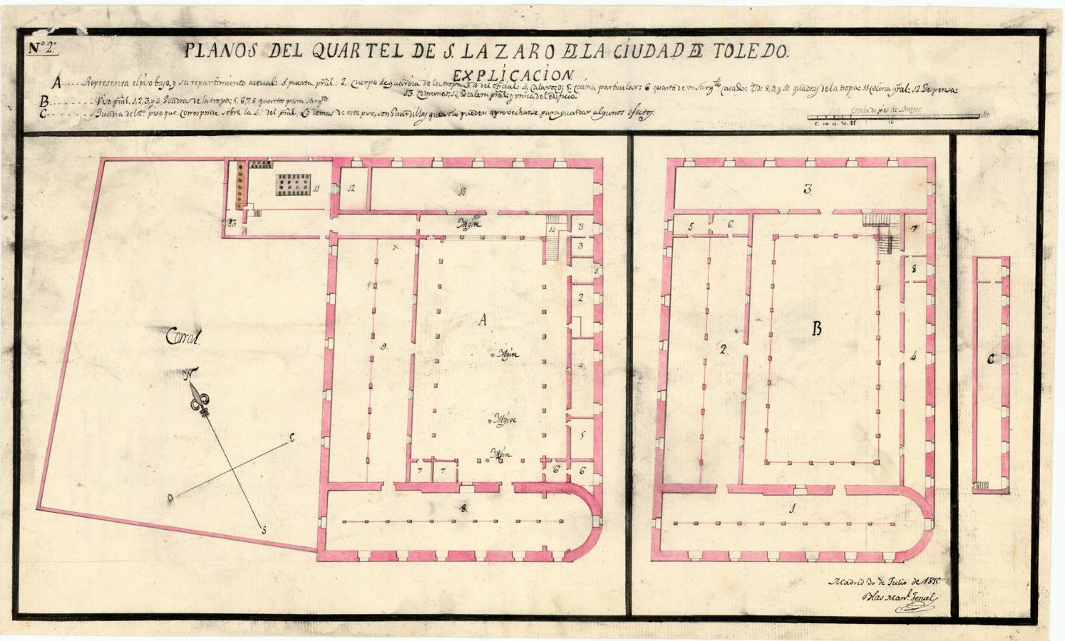 Plano del cuartel de San Lázaro. Blas Teruel, 1815. Cartoteca histórica del Centro Geográfico del Ejército. MDE: Ar.E-T.8-C.4_185.. 