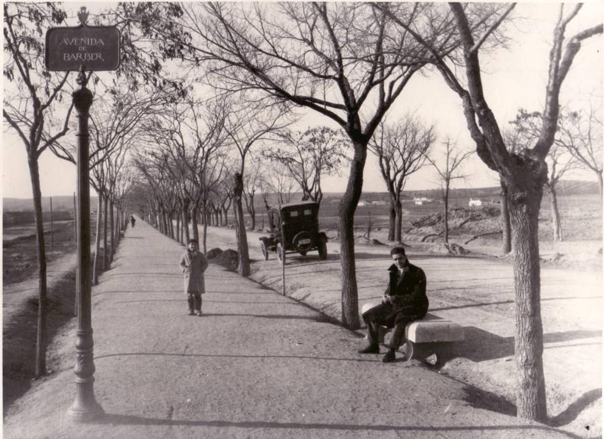 La avenida de Barber hacia 1930, con los árboles plantados junto a la carretera de Ávila pocos años antes. Archivo Histórico Provincial de Toledo. Fondo Rodríguez. 