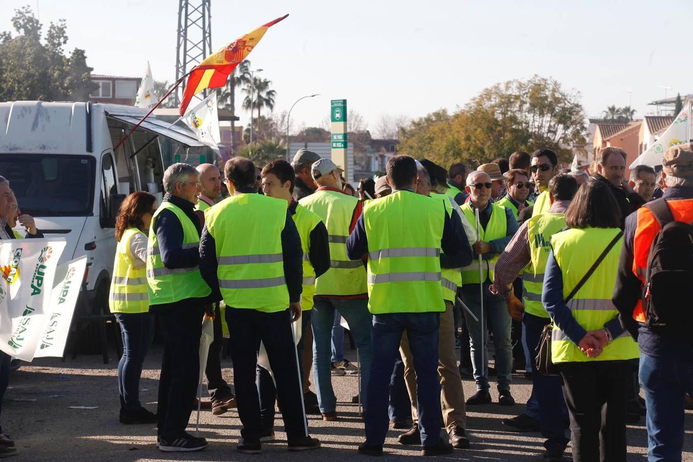 La tractorada corta la autovía que une Sevilla y Huelva, la A-49, en imágenes