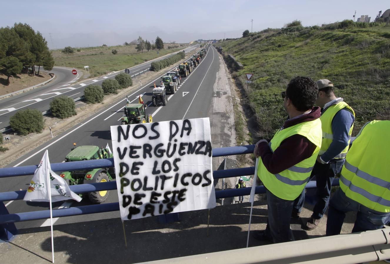 En imágenes, la tractorada de agricultores en la autovía A-4