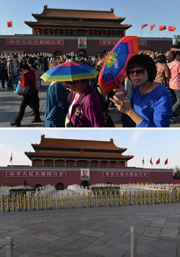 Plaza de Tiananmen, en Pekín. La plaza de Tiananmén​ o plaza de la Puerta de la Paz Celestial se convirtió desde 1949 en símbolo de la nueva China