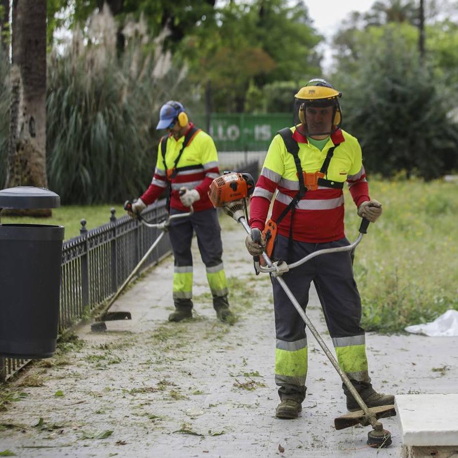 El cuidado de los parques y jardines de Sevilla no se detiene