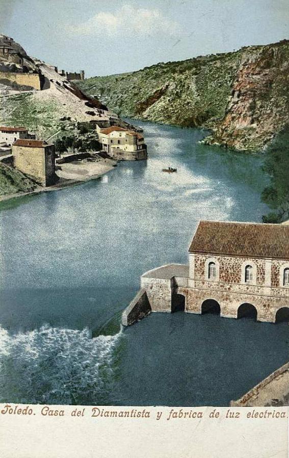 En 1890 La Electricista Toledana creó la central eléctrica de Saelices. Postal de Purger &amp; Co., ca. 1903. Archivo Municipal de Toledo. 