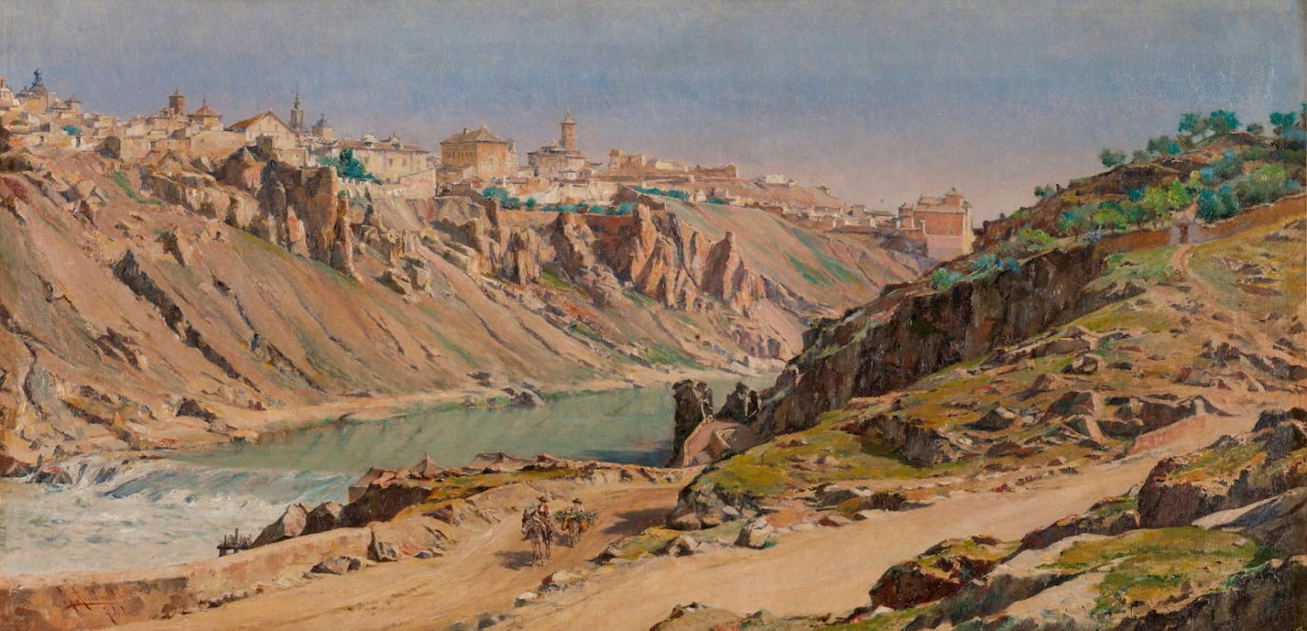 Vista de Toledo, Ricardo Arredondo (1850-1911). Museo del Prado. Abajo, la subida desde los molinos de la Cruz bordeando el cerro de la Virgen de la Cabeza. 