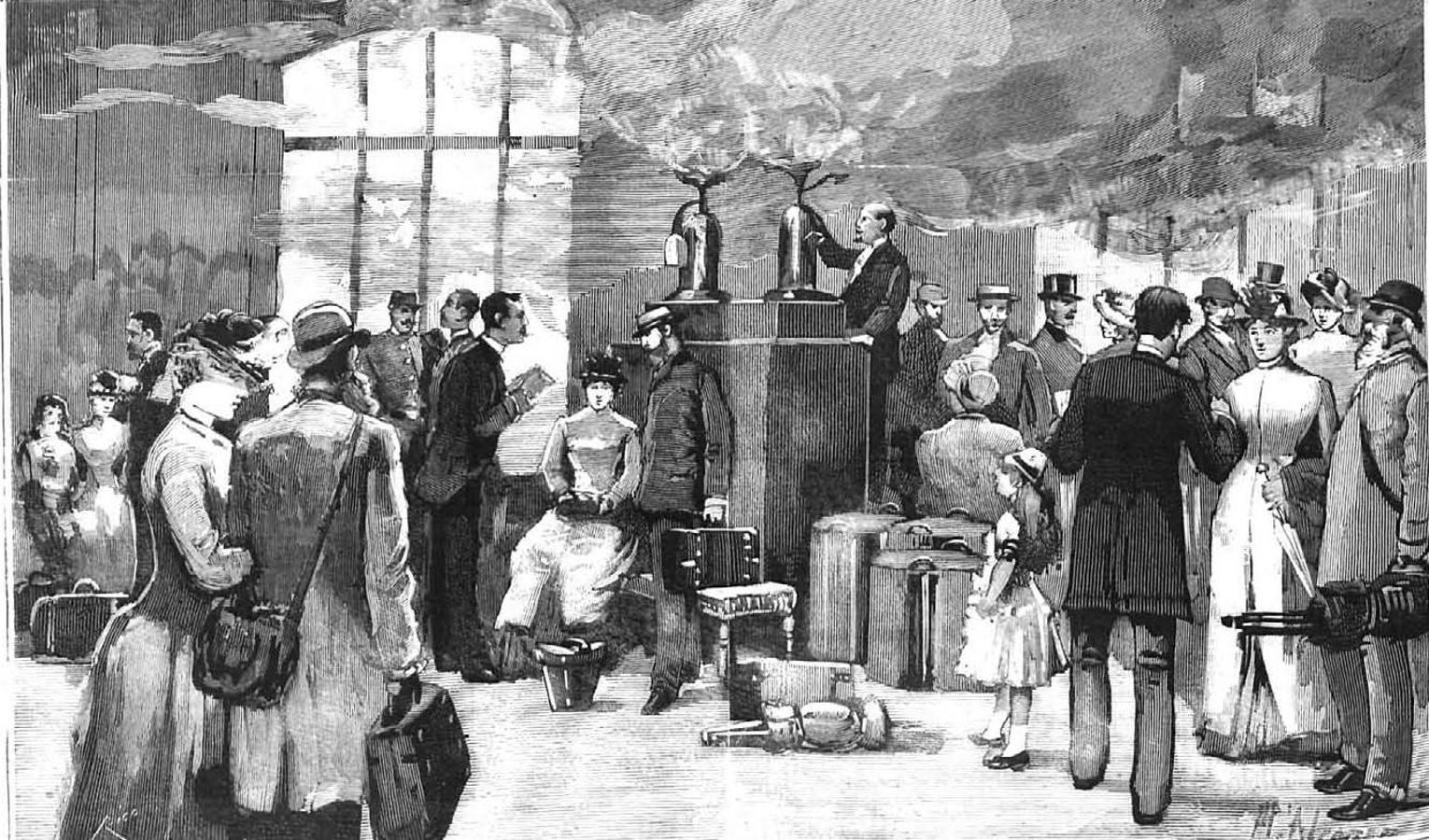 Fumigación de viajeros en París, en 1834, llegados de Toulouse y Marsella, huyendo de la epidemia. La Ilustración Española y Americana. 
