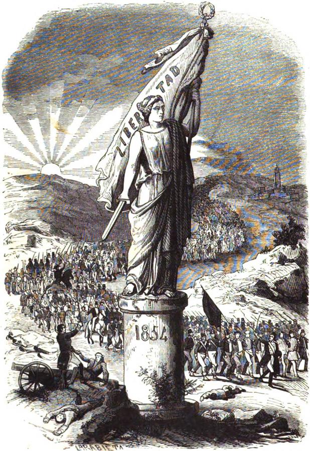 El pueblo en marcha tras la libertad. Litografía de Vicente Urrabieta (1855). 
