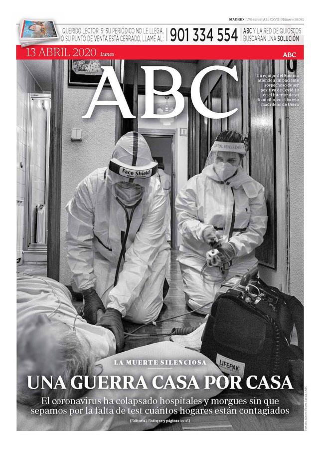 Esta página, junto con otras dos más, premio en el apartado «Coronavirus. Reportaje fotográfico», dentro de la categoría «Páginas de información». 