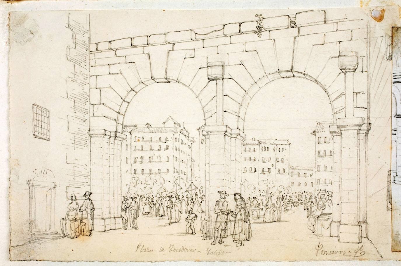 Arcos de la plaza de Zocodover en Toledo. Dibujo de Cecilio Pizarro (c. 1851). Museo del Prado (Madrid).. 