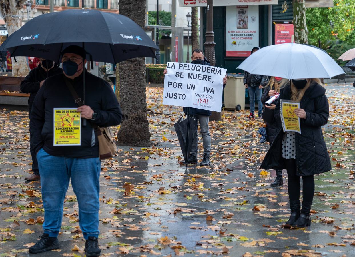 Profesionales de peluquería protestan en la Plaza Nueva de Sevilla