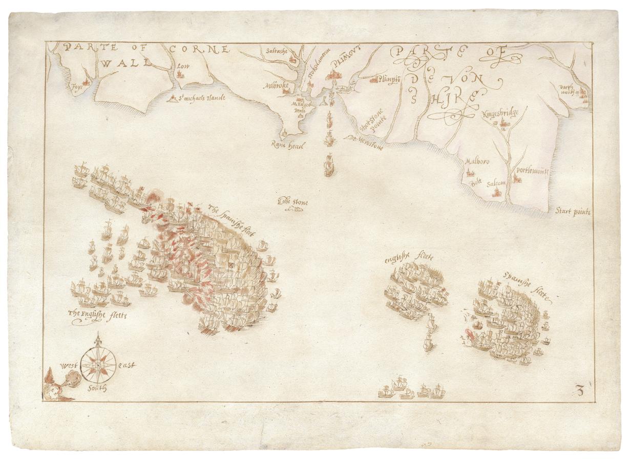Los mapas representan paso por paso la defensa de Inglaterra frente a España. 