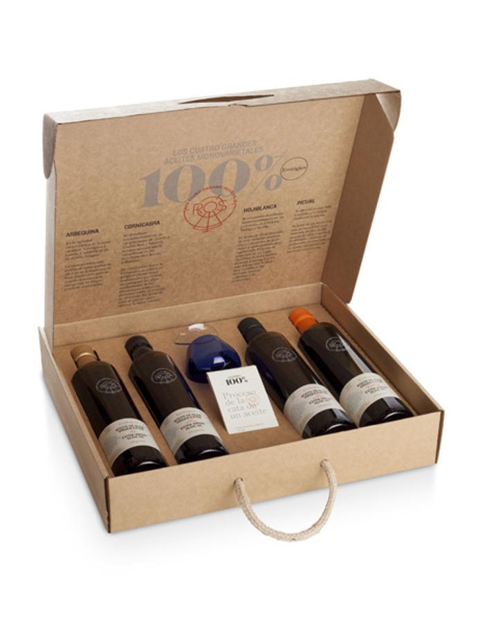 Un baño de oro líquido. ¿A quién no le apetece iniciar la comida con una pequeña cata de aceites? Set &amp; Ros es una pequeña firma de aceites ecológicos asentada en el Mediterráneo, cuyos olivos crecen en el Alt Camp, produce todos sus AOVES con olivas seleccionadas y molidas en su propio molino. Su estuche para iniciarse en la cata de aceite incluye 4 variedades de aceite ecológico Ros Caubó (Arbequina, Cornicabra, Hojiblanca y Picual)  junto con un vaso oficial de cata, sus respectivas notas y las ‘instrucciones’ para aprender a diferenciarlos. (Precio: 39,50€).