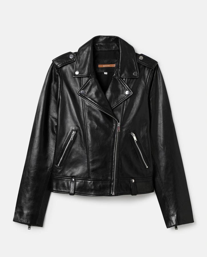 Cazadora biker de piel de El Corte Inglés (precio: 44,99€ / antes 150€).