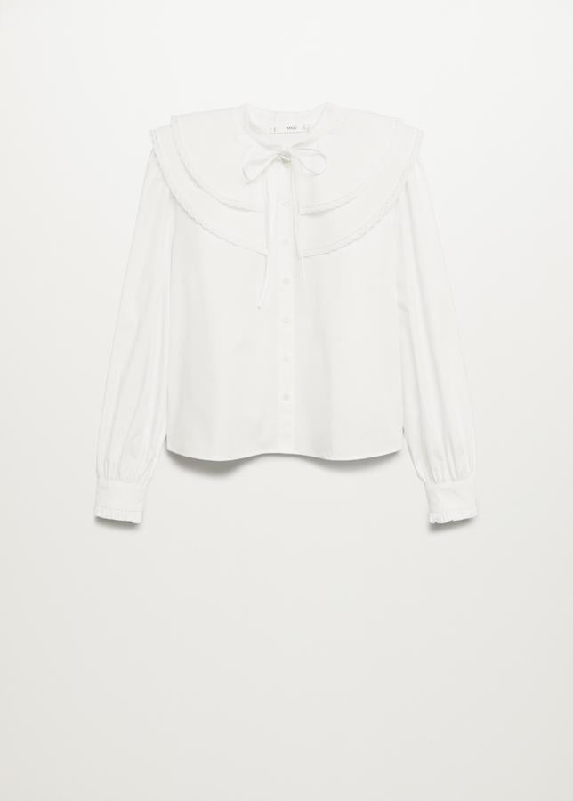 Camisa blanca con cuello babydoll de Mango (29,99€)