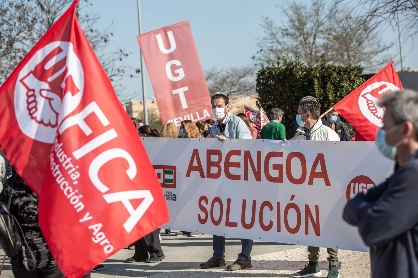 Concentración de trabajadores de Abengoa en Palmas Altas