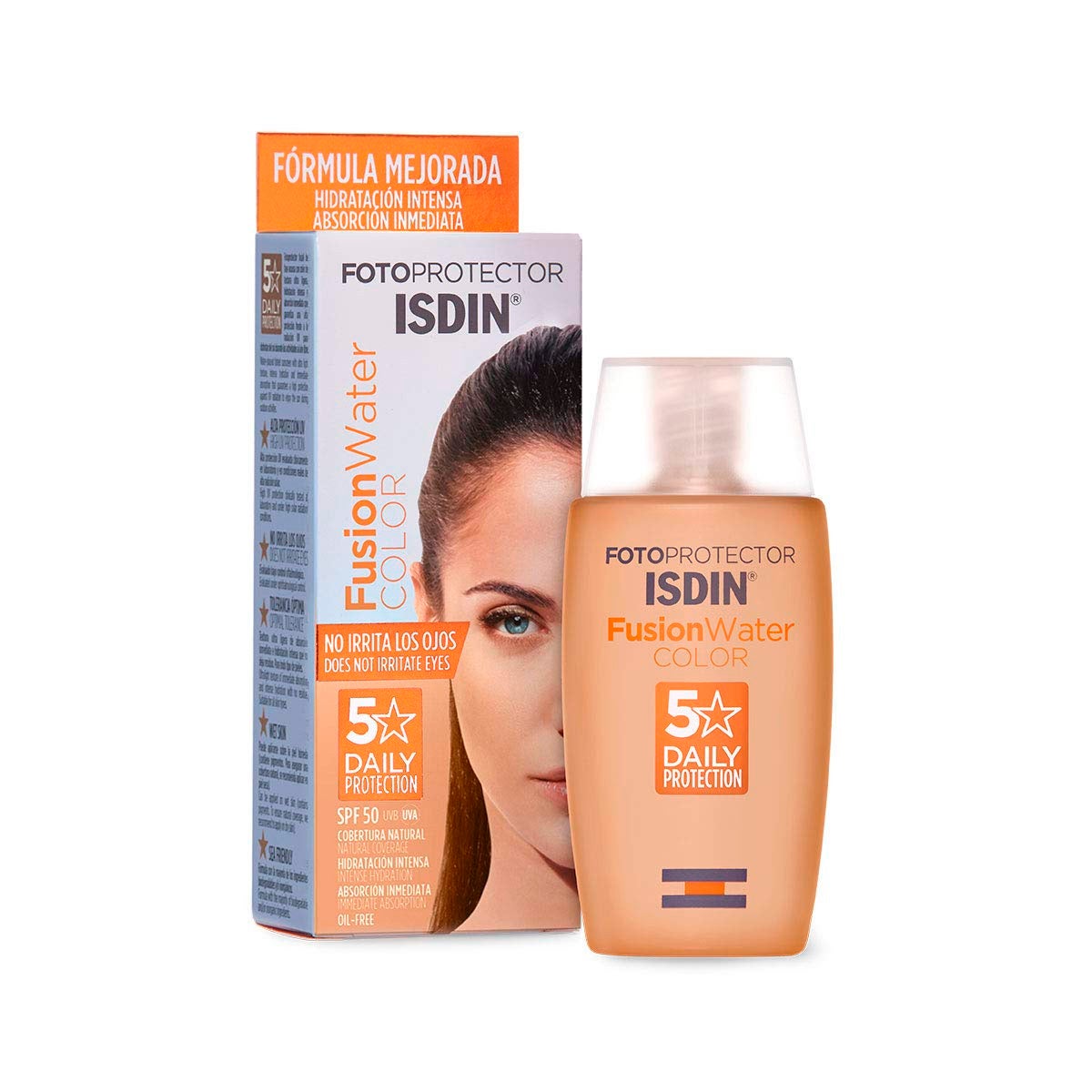 Fotoprotector Isdin Fusion Water Color SPF 50. Protector solar ultraligero con color, para una cobertura natural, que disimula imperfecciones, unifica el tono y proporciona un efecto buena cara inmediato. No comedogénico y oil-free, es perfecto para pieles con acné. El Fotoprotector Isdin Fusion Water Color SPF 50 (25,73 €) ofrece alta protección solar (SPF 50), a la vez que hidrata la piel gracias a una fórmula con ácido hialurónico. Su textura ligera de acabado sedoso se absorbe de forma inmediata.