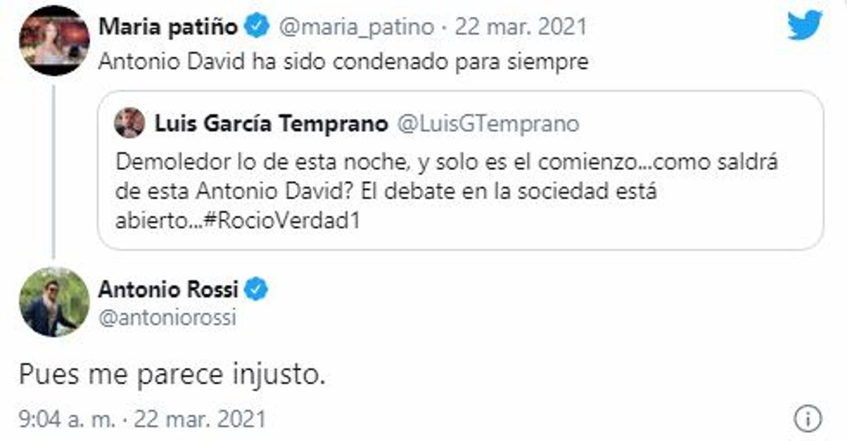 Antonio Rossi responde al mensaje de María Patiño. 