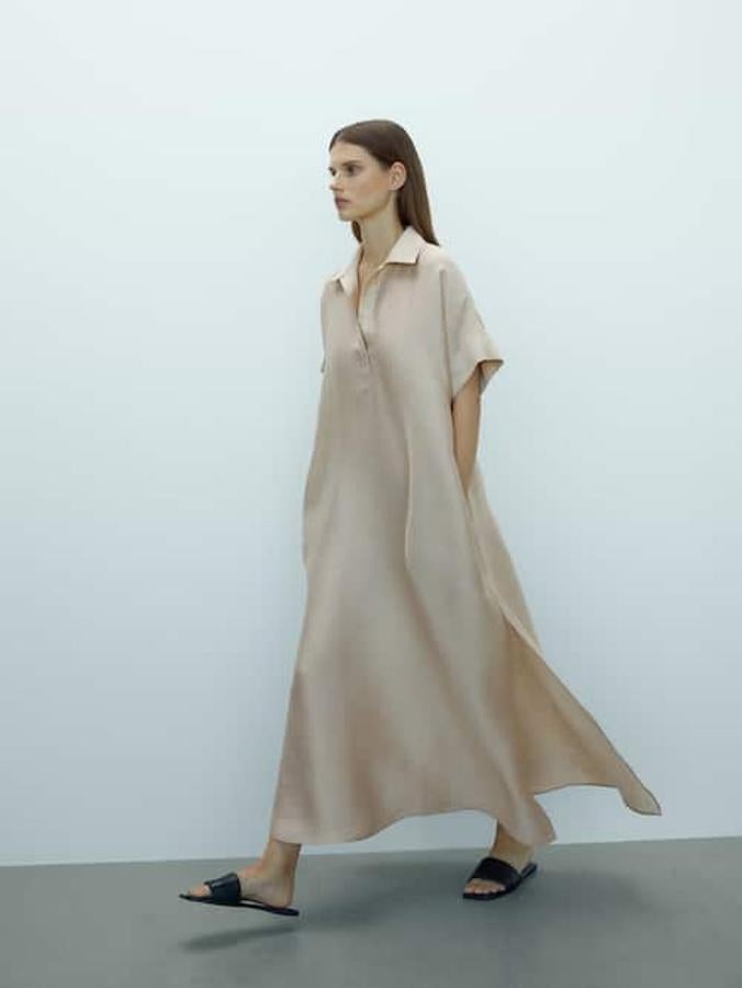 Vestido túnica con manga kimono de lino de Massimo Dutti (89,95€). 