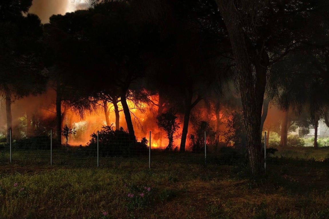 Las imágenes de la protesta de los trabajadores de Airbus en el puente y el fuego provocado en el Pinar
