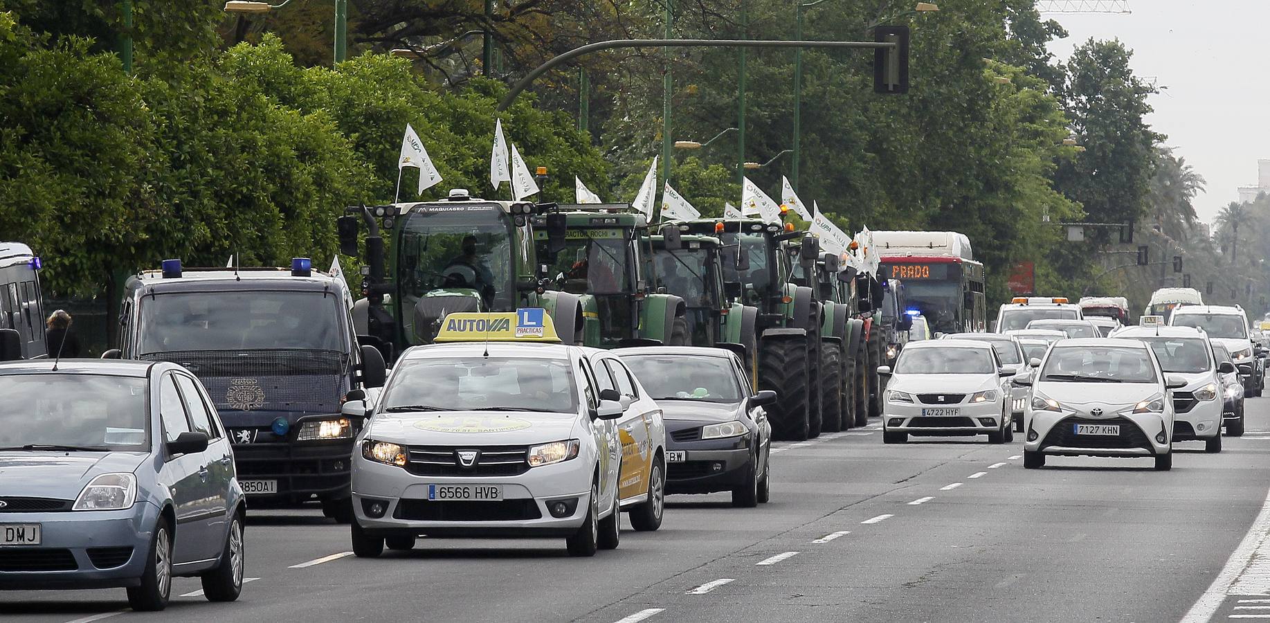 Protesta de los agricultores en la Plaza de España de Sevilla