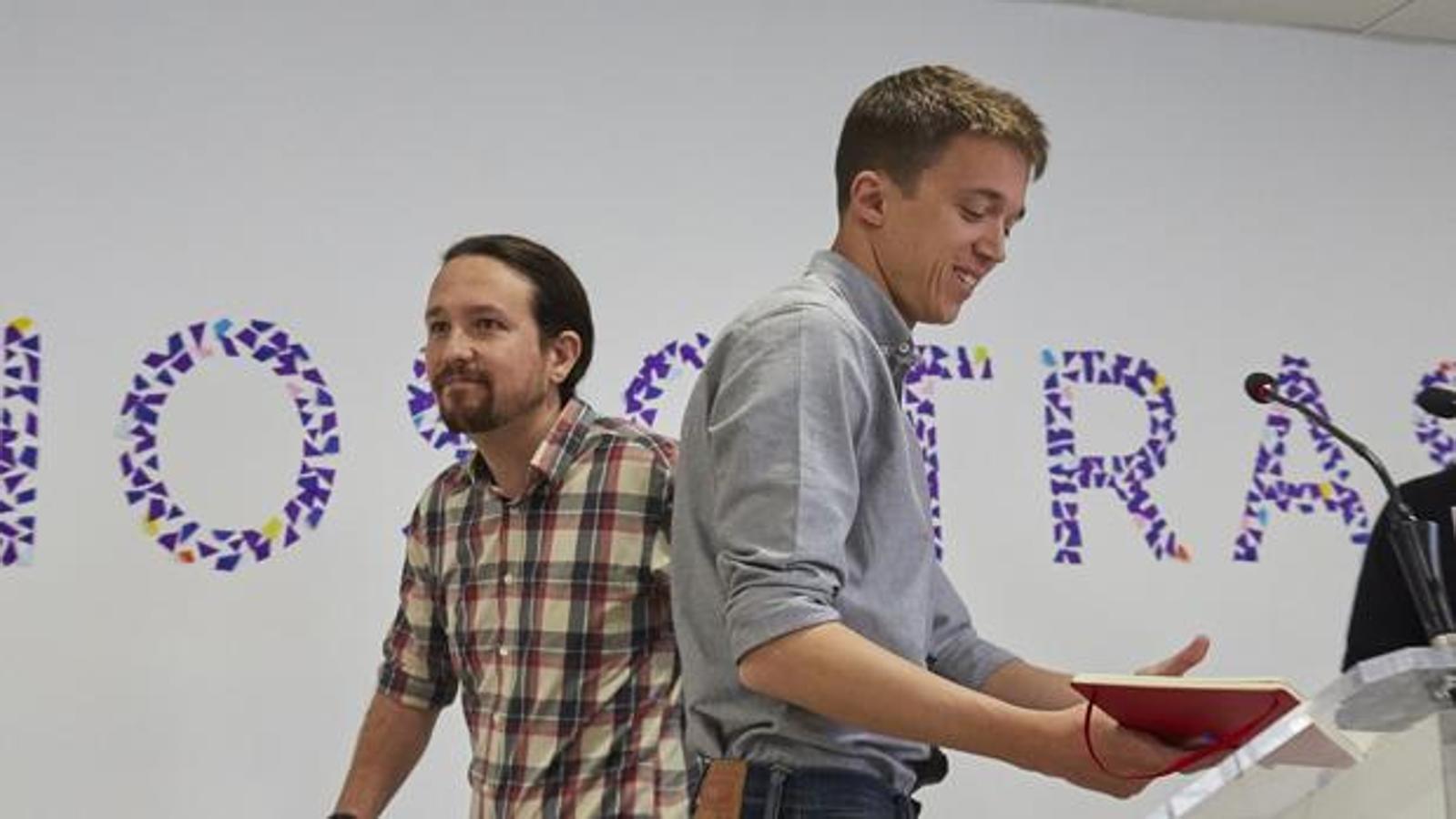 Rueda de prensa de Podemos, con Iglesias y Errejón, en 2018. 