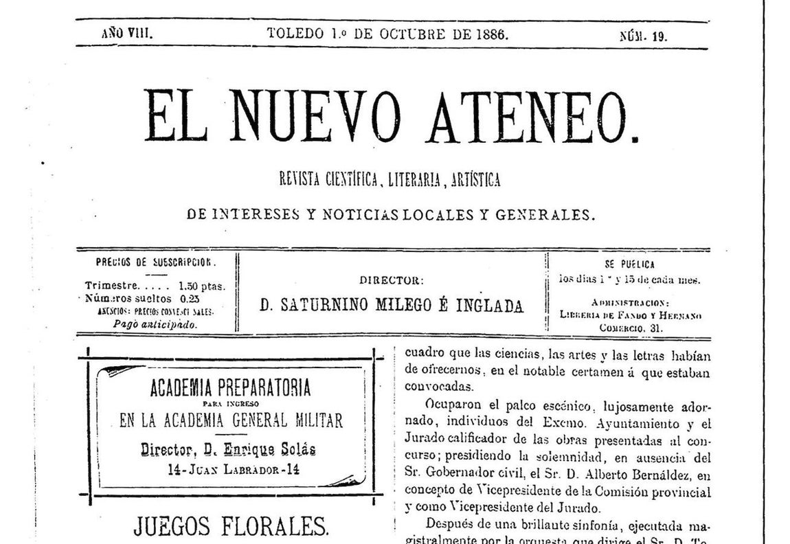 Anuncio en la revista El Nuevo Ateneo de la academia dirigida por Enrique Solás preparatoria para ingreso en la General Militar.. 