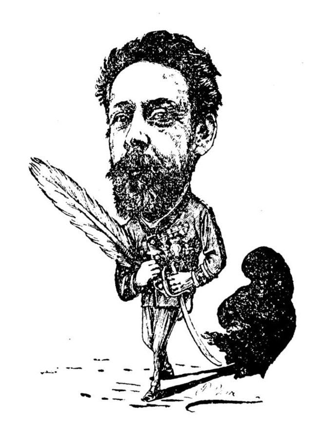 Enrique Solás Crespo. Caricatura de Pablo Vera en Rómulo Muro: Albaricoques de Toledo, 1893.. 