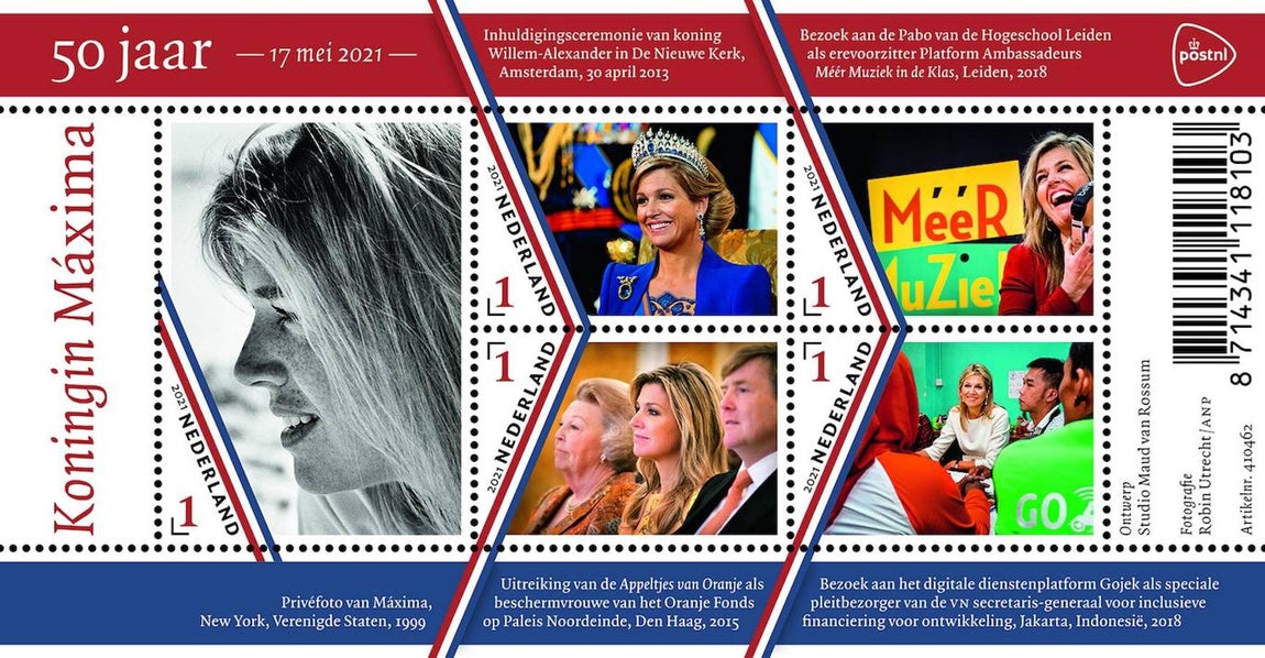 Sellos conmemorativos por el 50 cumpleaños de la reina Máxima de Holanda
